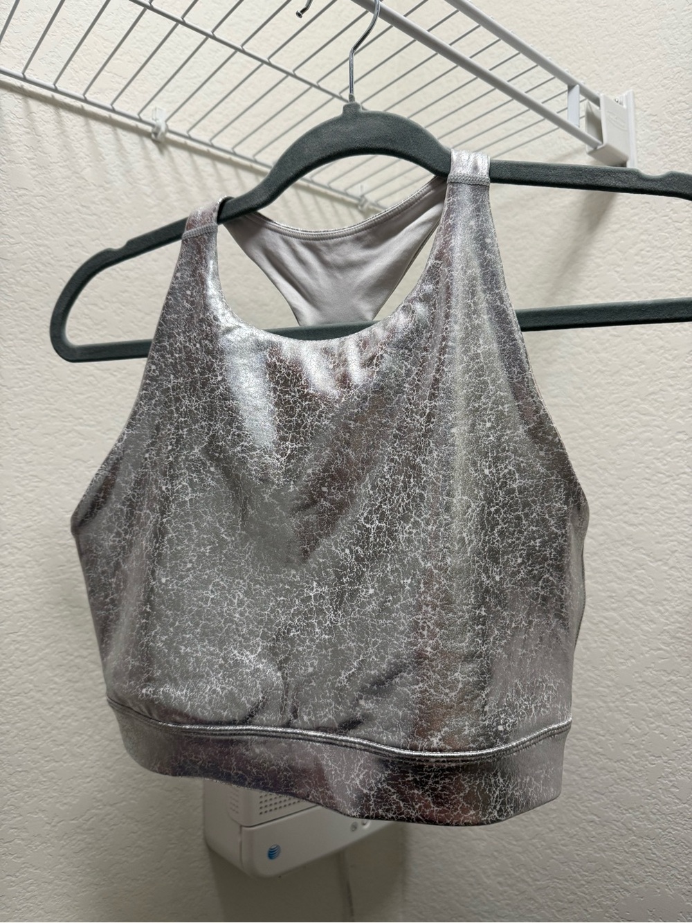 Carbon Metallic Silver High-Neck Sports Bra